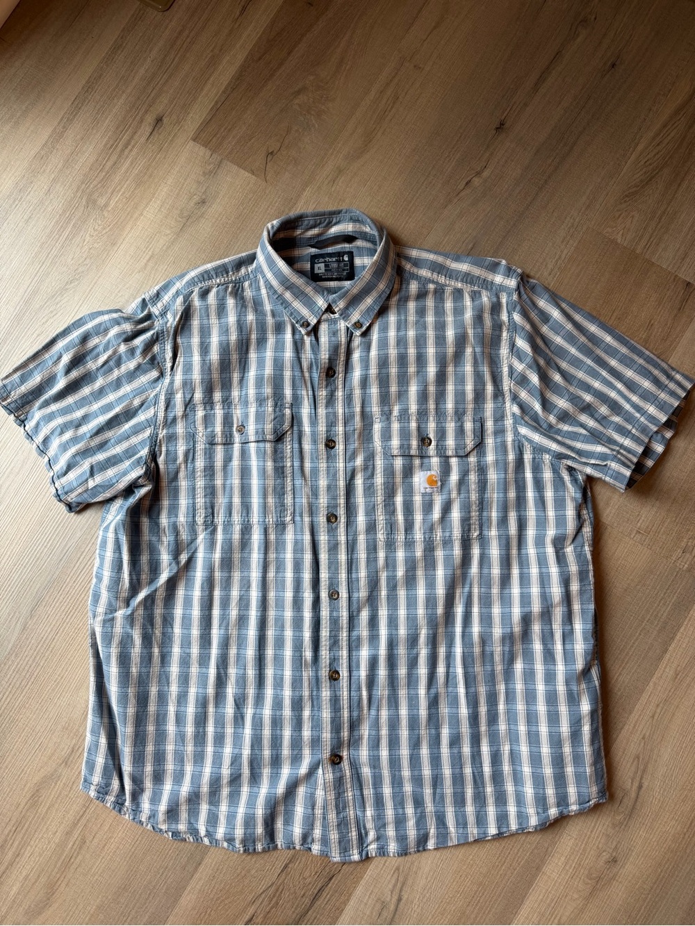 Carhartt Men’s Short-Sleeve Button-Down Plaid Shirt - Blue and White